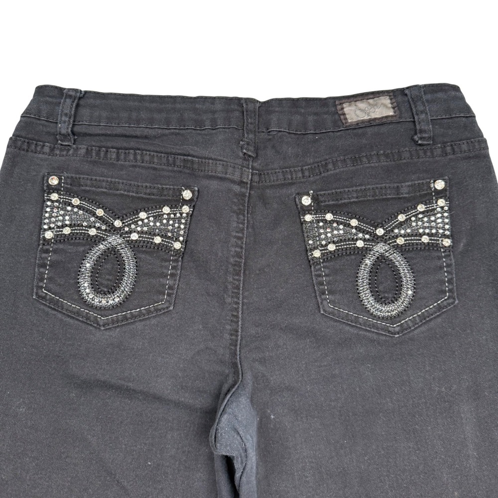 Earl Jean Womens 12P Black Denim Rhinestone Embellished Bootcut Jeans IWP10479BK - Picture 9 of 12